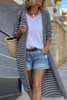 Stripe Open Front Long Cardigan