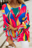 Multicolor Abstract Print Smocked Puff Sleeve Blouse