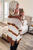 White Tie Dye Striped Loose Knitted Long Sleeve Top with Slits