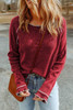 Red Textured Round Neck Long Sleeve Top