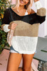 Black Color Block Eyelet Long Sleeve Twisted Back Knit Top