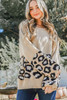 Khaki Leopard Patchwork Knitted Puff Sleeve Sweater