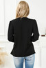 Black Solid Surplice Neck Shirred Cuffs Draped Blouse