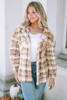 Khaki Sherpa Plaid Button Pocketed Jacket