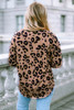 Brown Leopard Split Joint V Neck Long Sleeve Tops