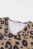 Brown Leopard Split Joint V Neck Long Sleeve Tops