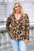 Brown Leopard Split Joint V Neck Long Sleeve Tops Brown Leopard Split Joint V Neck Long Sleeve Tops
