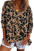 Brown Leopard Split Joint V Neck Long Sleeve Tops Brown Leopard Split Joint V Neck Long Sleeve Tops
