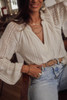 White V-Neck Long Sleeve Button Up Lace Shirt