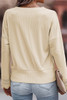 Apricot Ribbed Texture Lace Trim V Neck Long Sleeve Top