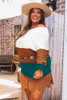 Brown Plus Size Ribbed Trim Color Block Sweater