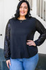 Black Sequin Contrast Long Sleeve Plus Size Top