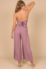 Pink Spaghetti Straps Backless Knot Wide-Leg Jumpsuit