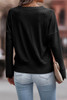 Black Ribbed Texture Lace Trim V Neck Long Sleeve Top