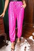 Rose Tie High Waist Sequin Jogger Pants