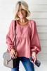 Pink Bubble Sleeve Textured Flowy Blouse