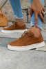 Chestnut Suede Eyelet Lace-Up Casual Sneakers