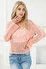 Pink Hollowed Eyelets Knit Bell Sleeve Sweater