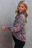 Multicolor Floral Print Ruffled Long Sleeve V-Neck Blouse