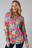 Multicolor Twisted Hollow-out Back Floral Long Sleeve Top