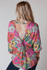 Multicolor Twisted Hollow-out Back Floral Long Sleeve Top