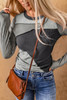 Gray Expose Seam Color Block Ribbed Knit Top