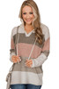 Pink Color Block Knitted Drawstring Hooded Sweater