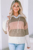 Pink Color Block Knitted Drawstring Hooded Sweater Pink Color Block Knitted Drawstring Hooded Sweater