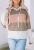 Pink Color Block Knitted Drawstring Hooded Sweater Pink Color Block Knitted Drawstring Hooded Sweater