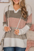 Pink Color Block Knitted Drawstring Hooded Sweater Pink Color Block Knitted Drawstring Hooded Sweater
