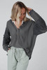 Gray Contrast Patched Exposed Seam Waffle Knit Henley Top