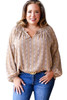 Pink Plus Size Printed Split Neck Blouse