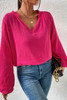 Rose Crinkle Split Neck Puff Sleeve Blouse