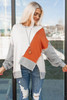 Khaki Colorblock Stitching Irregular Hem Long Sleeve Top