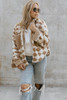 Apricot Geometric Pattern Corduroy Patch Pockets Sherpa Jacket