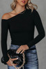 Black Asymmetrical Neckline Long Sleeve Knit Top