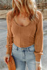 Brown U Neck Textured Long Sleeve Top