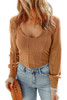 Brown U Neck Textured Long Sleeve Top