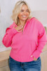 Rose Solid Ribbed Trim Plus Size Zip Collar Sweater Rose Solid Ribbed Trim Plus Size Zip Collar Sweater