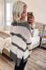 Gray Tie Dye Striped Loose Knitted Long Sleeve Top with Slits