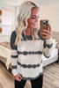 Gray Tie Dye Striped Loose Knitted Long Sleeve Top with Slits