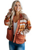 Brown Quilted Patch Pockets Aztec Furry Jacket