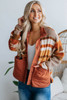 Brown Quilted Patch Pockets Aztec Furry Jacket