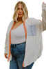 White Crinkle Colorblock Chest Pocket Plus Size Shirt