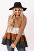 Brown Ribbed Long Sleeve Dotted Tiered Ruffled Flowy Top Brown Ribbed Long Sleeve Dotted Tiered Ruffled Flowy Top
