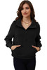 Black Zip Up Stand Collar Ribbed Thumbhole Sleeve Sweatshirt