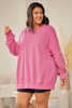 Pink Drop Shoulder Ribbed Trim Plus Size Sweatshirt