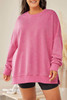 Pink Drop Shoulder Ribbed Trim Plus Size Sweatshirt