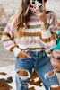 Multicolor Striped Hollowed Knitted Loose Sweater