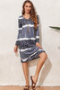 Gray Leopard Tie Dye Long Sleeve Shift Dress